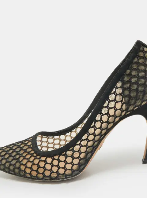 Dior Black/Beige Lace and Mesh Pointed Toe Pumps Size 38