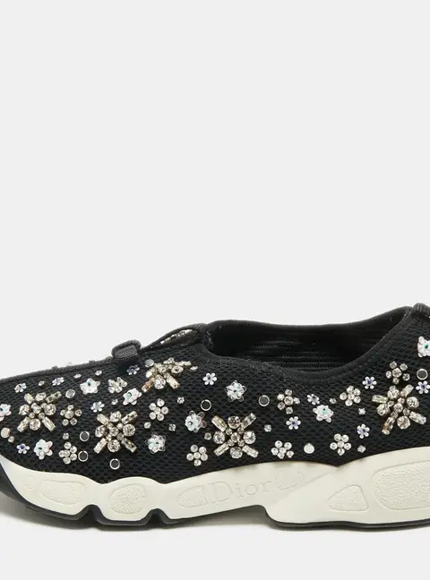 Dior Black Mesh Crystal Embellished Fusion Sneakers Size 36.5