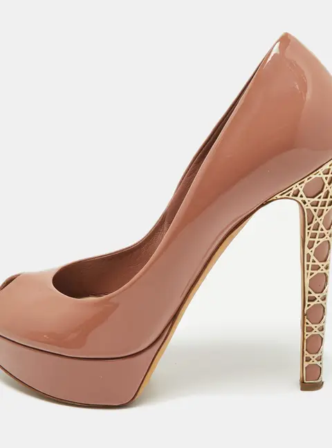 Dior Old Rose Pink Patent Leather Miss Dior Peep Toe Platform Pumps Size 39.5