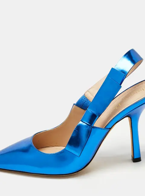 Dior Metallic Blue Patent Leather Sweet-D Slingback Pumps Size 40