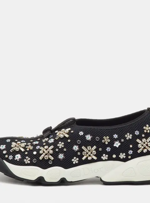 Dior Black Crystal Embellished Mesh Fusion Sneakers Size 38.5