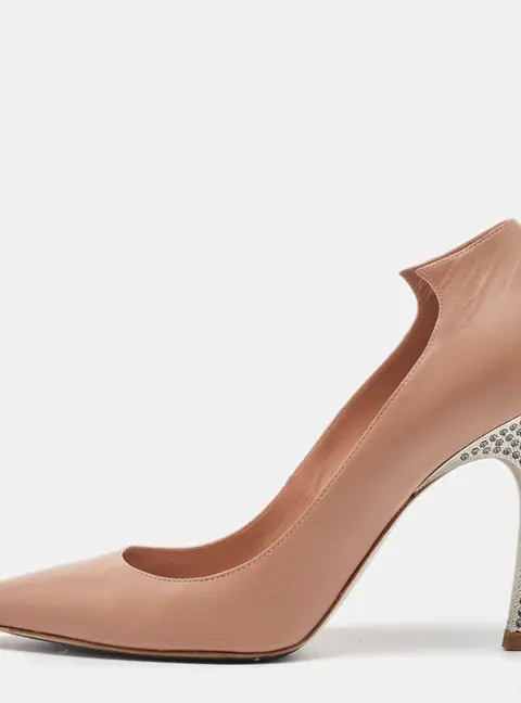 Dior Beige Leather Crystal Embellished Flash Pointed Toe Pumps Size 38.5