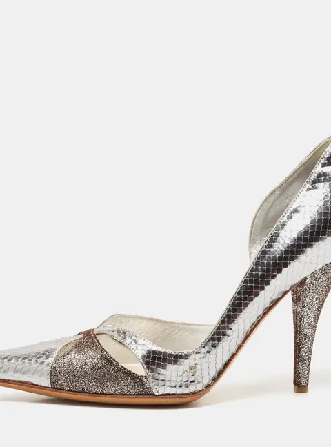Dior Silver/Brown Python Embossed Leather and Texture Suede Pumps Size 36.5