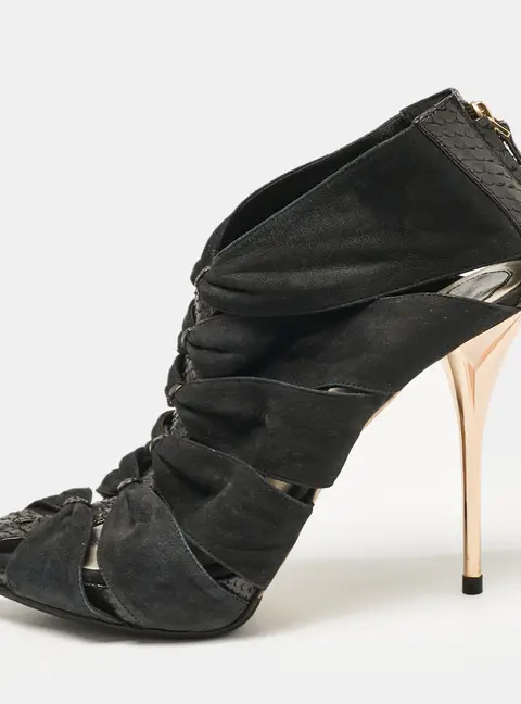 Dior Black Python and Nubuck Leather Caged Platform Sandals Size 38.5