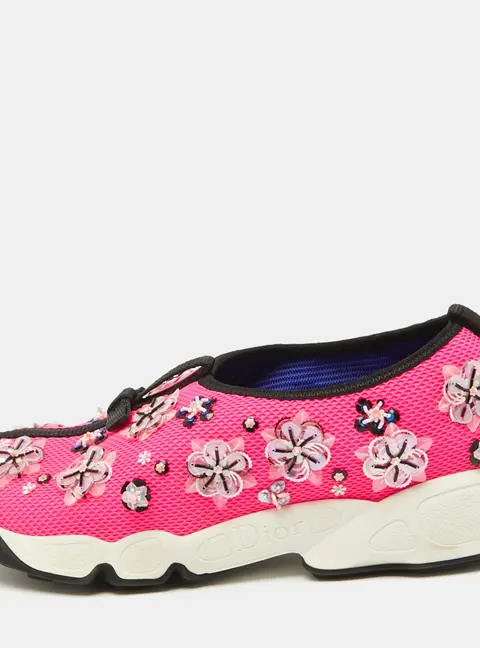Dior Pink Mesh Embellished Fusion Slip On Sneakers Size 37