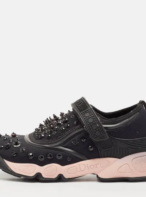 Dior Black Neoprene And Mesh Fusion Embellished Velcro Strap Sneakers Size 37.5