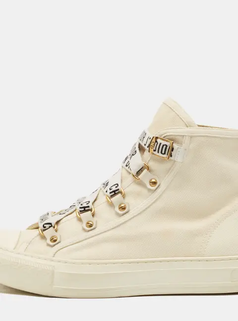 Dior White Canvas Walk'n'Dior High Top Sneakers Size 39.5