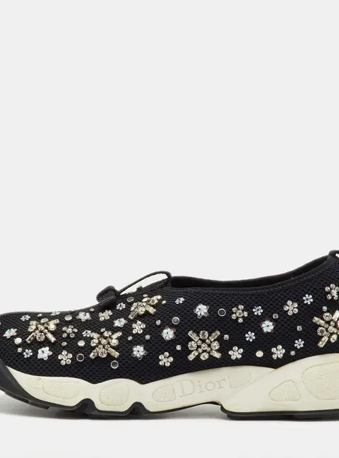 Dior Black Mesh Fusion Crystal Embellished Slip On Sneakers Size 39