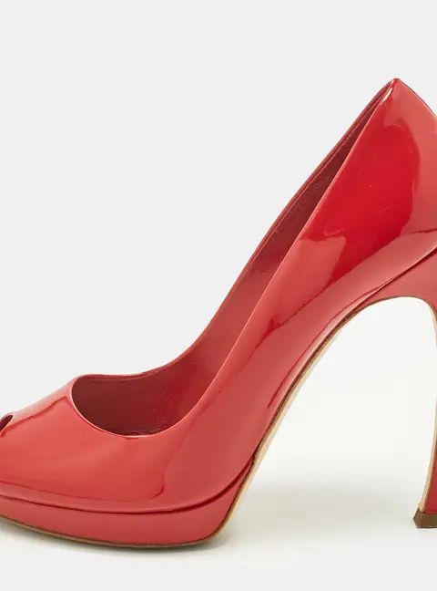 Dior Red Patent Leather Miss Dior Peep Toe Pumps Size 38