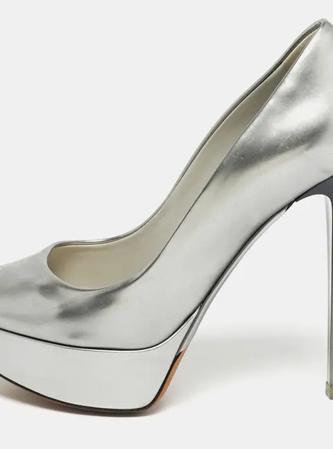 Dior Silver Patent Leather Miss Dior Peep Toe Pumps Size 35