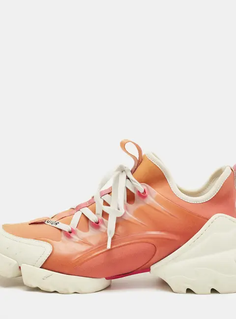 Dior White/Orange Fabric and PVC D-Connect Lace Up Sneakers Size 39