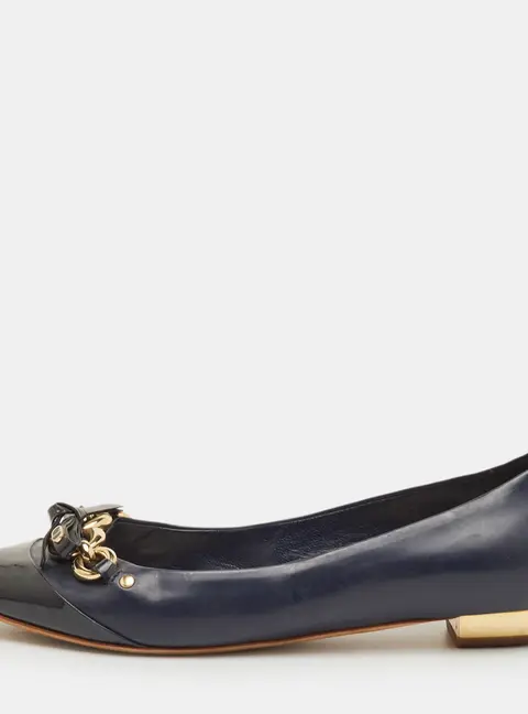 Dior Size 38 Two Tone Blue Patent Leather Bow Detail Pointed Toe Ballet Flats