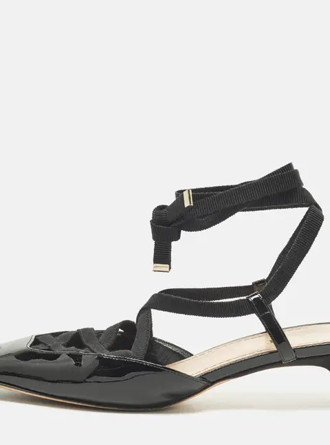 Dior Size 37.5 Black Patent Leather  D Envol Lace Up Pumps