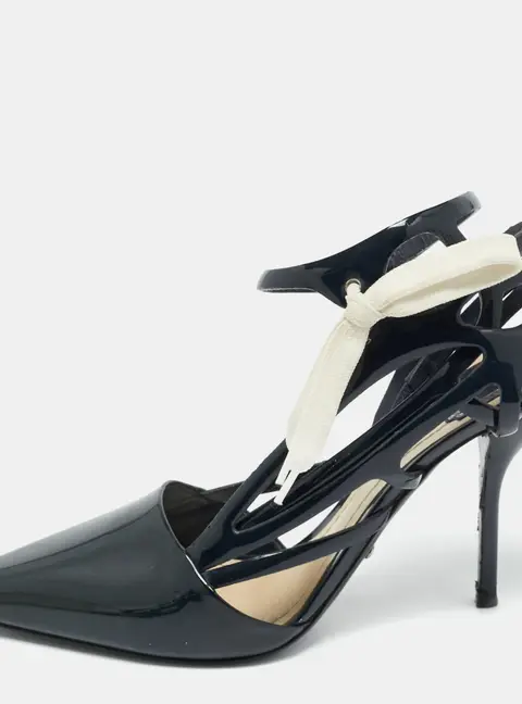 Dior Size 39.5 Midnight Blue Patent Leather Cut-Out Ankle-Strap Pumps