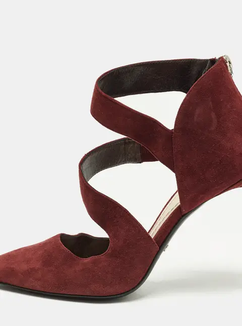 Dior Size 36.5 Burgundy Suede Ankle Strap D'orsay Pointed Toe Pumps
