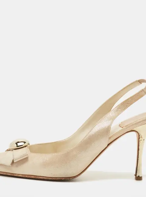 Dior Size 40 Cream Nubuck Leather Bow Slingback Pumps