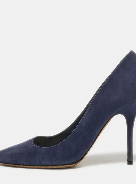 Dior Cherie Size 38.5 Navy Blue Suede Pointed Toe Pumps