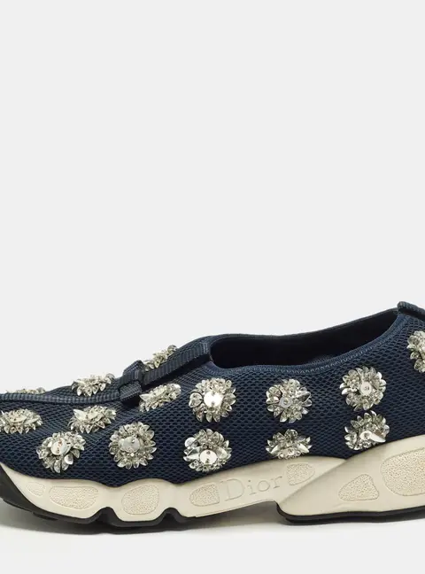Dior Fusion Size 38 Navy Blue Mesh Slip On Sneakers