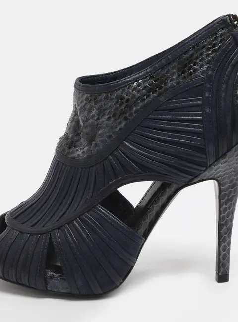 Dior Size 36.5 Blue Leather and Python Leather Cut Out Booties
