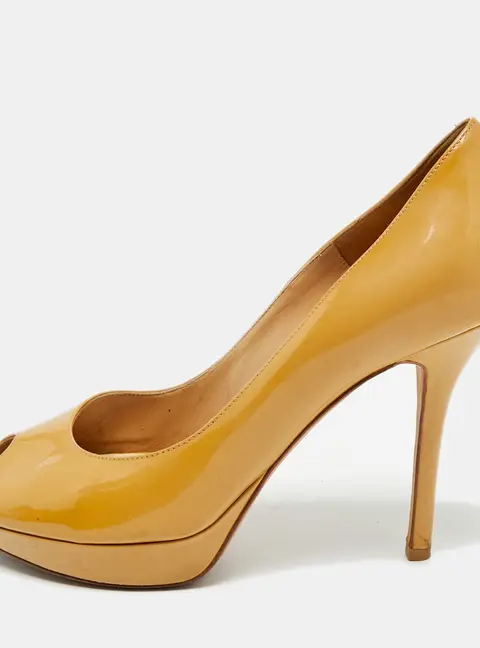 Dior Miss Dior Size 39 Beige Patent Leather Platform Peep Toe Pumps