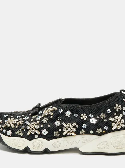 Dior Fusion Size 35 Black Mesh Crystal Embellished Slip On Sneakers