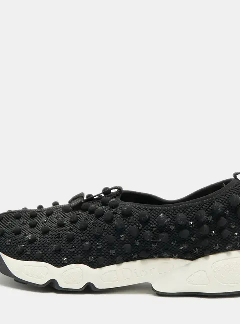 Dior Fusion Size 41.5 Black Mesh Crystal Embellished Slip On Sneakers