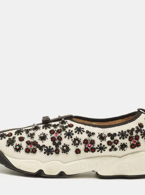 Dior Fusion Size 40 White/Black Mesh Embellished Slip On Sneakers