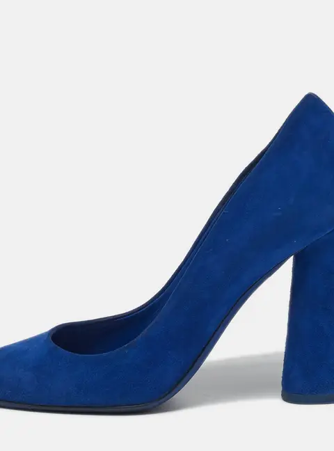 Dior Size 37.5 Blue Suede Round Toe Block Heel Pumps