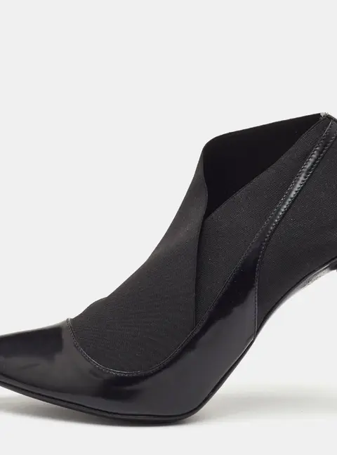 Dior Size 38.5 Black Leather and Stretch Fabric Pointed Toe Ankle Booties