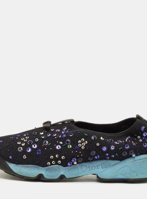 Dior Fusion Size 39 Black Mesh Embellished Slip On Sneakers