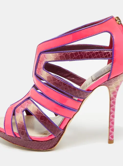Dior Size 38.5 Pink Patent Leather and Python Leather Strappy Sandals