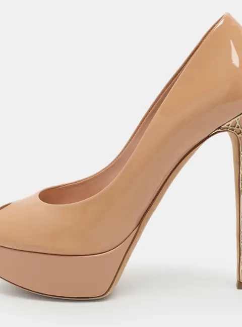 Dior Miss Dior Size 38.5 Beige Patent Leather Peep Toe Platform Pumps