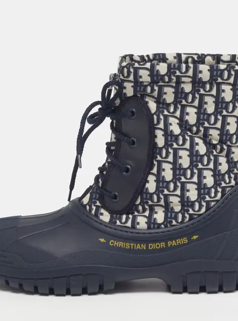 Dior D-Venture Size 40 Navy Blue Oblique Fabric and Rubber Combat Boots