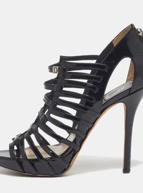 Dior Size 36.5 Black Patent Leather Caged Strappy Sandals