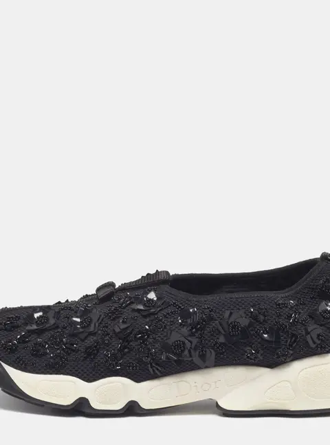 Dior Fusion Size 40.5 Black Mesh Crystal Embellished Slip On Sneakers