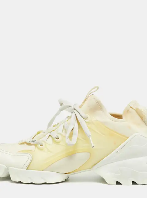 Dior D-Connect Size 37 Off White Fabric and PVC Lace Up Sneakers