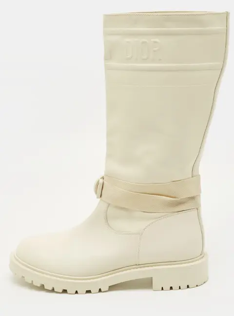 Dior D-major Size 38 White Leather Mid Calf Boots