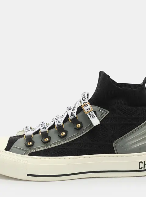 Dior Walk'n'Dior Size 37.5 Black Rubber and Stretch Knit High Top Sneakers