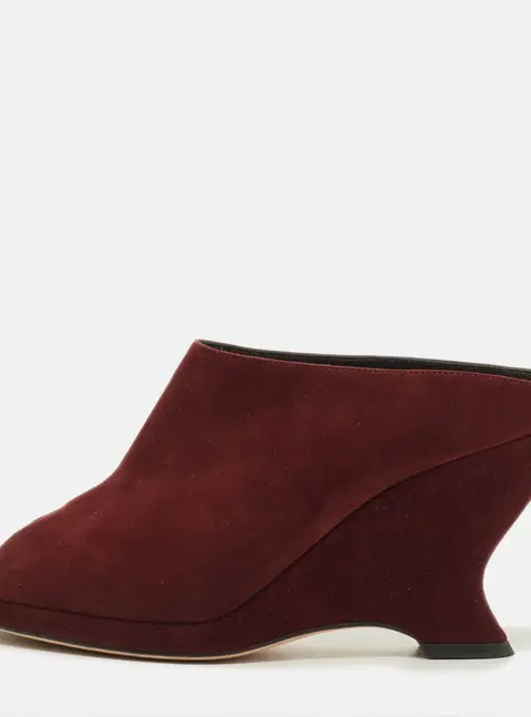 Dior  Size 40 Burgundy Suede Open Toe Wedge Mules