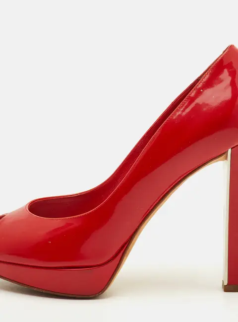 Dior Miss Dior Size 37 Red Patent Leather Peep Toe Pumps