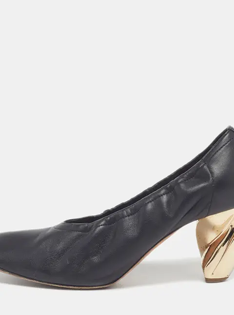 Dior Size 36.5 Black/Gold Leather Scrunch Square Toe Pumps