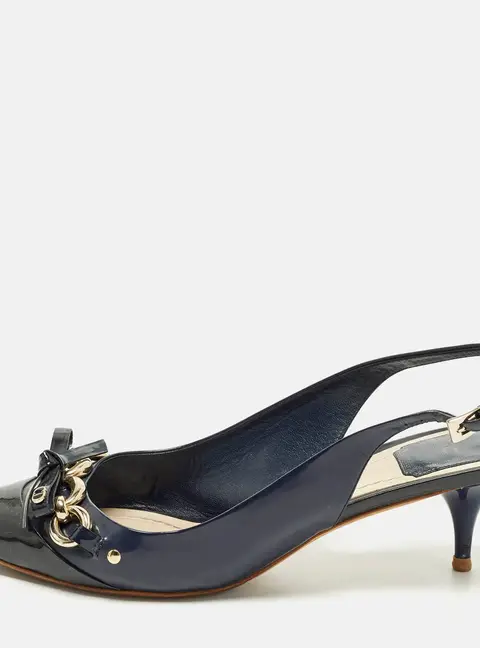 Dior Size Blue Patent Leather Slingback Pumps