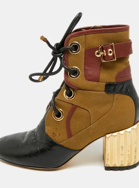 Dior Glorious Size 38 Black/Brown Canvas Leather Ankle Length Boots