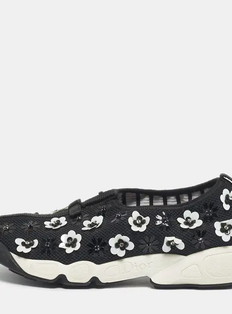 Dior Black Mesh Fusion Floral Embellished Sneakers Size 37