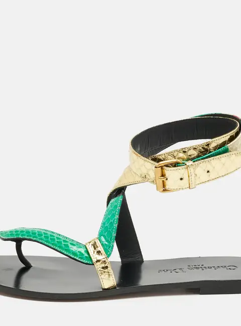 Dior Size 37 Multicolor Snakeskin Leather Ankle Strap Sandals