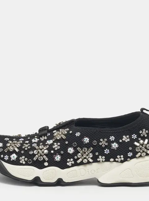 Dior Black Mesh Embellished Fusion Sneakers Size 35,5