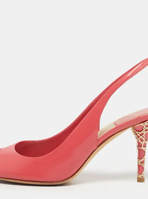 Dior Pink Brushed Leather Peep Toe Slingback Pumps Size 36.5