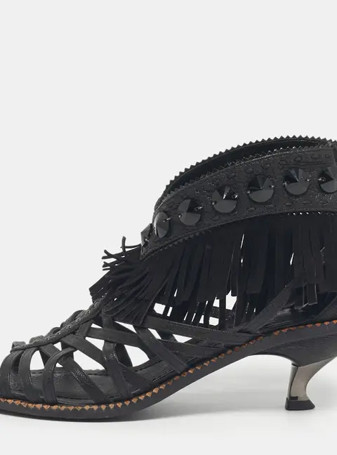 Dior Black Leather Crystal Embellished Strappy Sandals Size 36