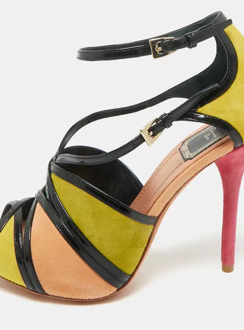 Dior Multicolor Patent Leather and Suede Peep Toe Sandals Size 36