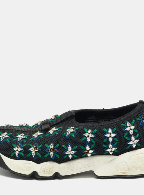 Dior Black Mesh Embellished Fusion Sneakers Size 36.5